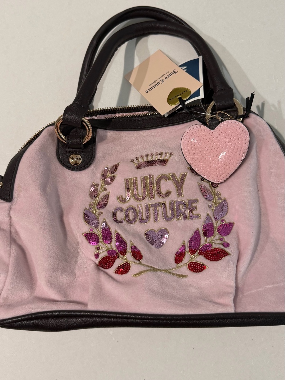 Juicy Couture Pink & Brown Sequin Embellished Satchel